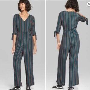 🧡💚🖤 Wild Fable Striped V-Neck Wide Leg Jumpsuit - Size XS 🖤💚🧡